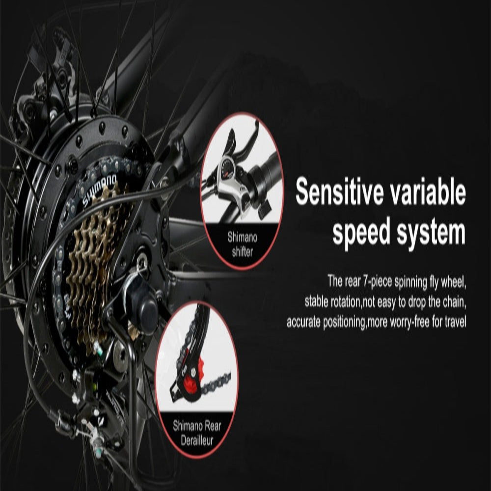 Bicycle gear system with detailed components on a black background.