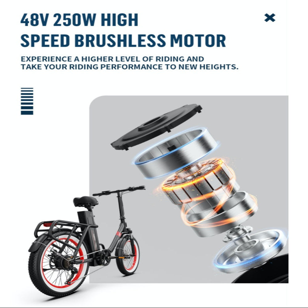 High-speed brushless motor with an electric bike on a white background.