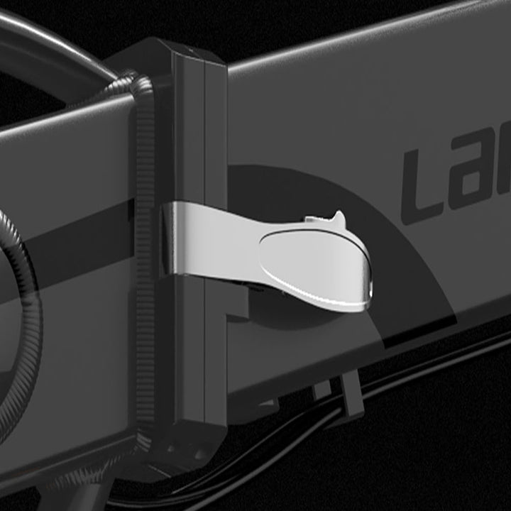 Close-up of a car door handle with 'Lankeleisi' branding on a black background