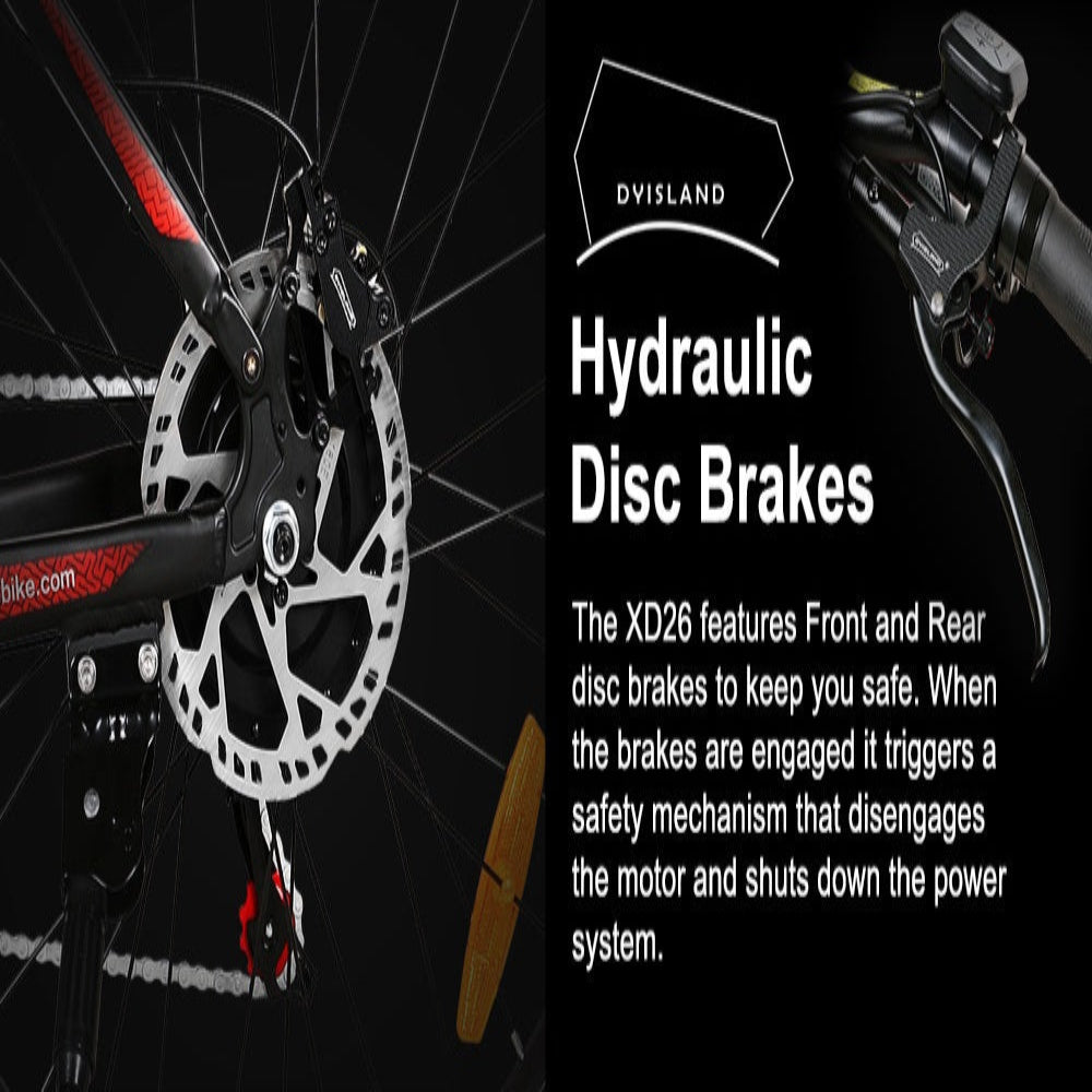 Bicycle with hydraulic disc brakes on a black background, featuring the Dvisland brand.