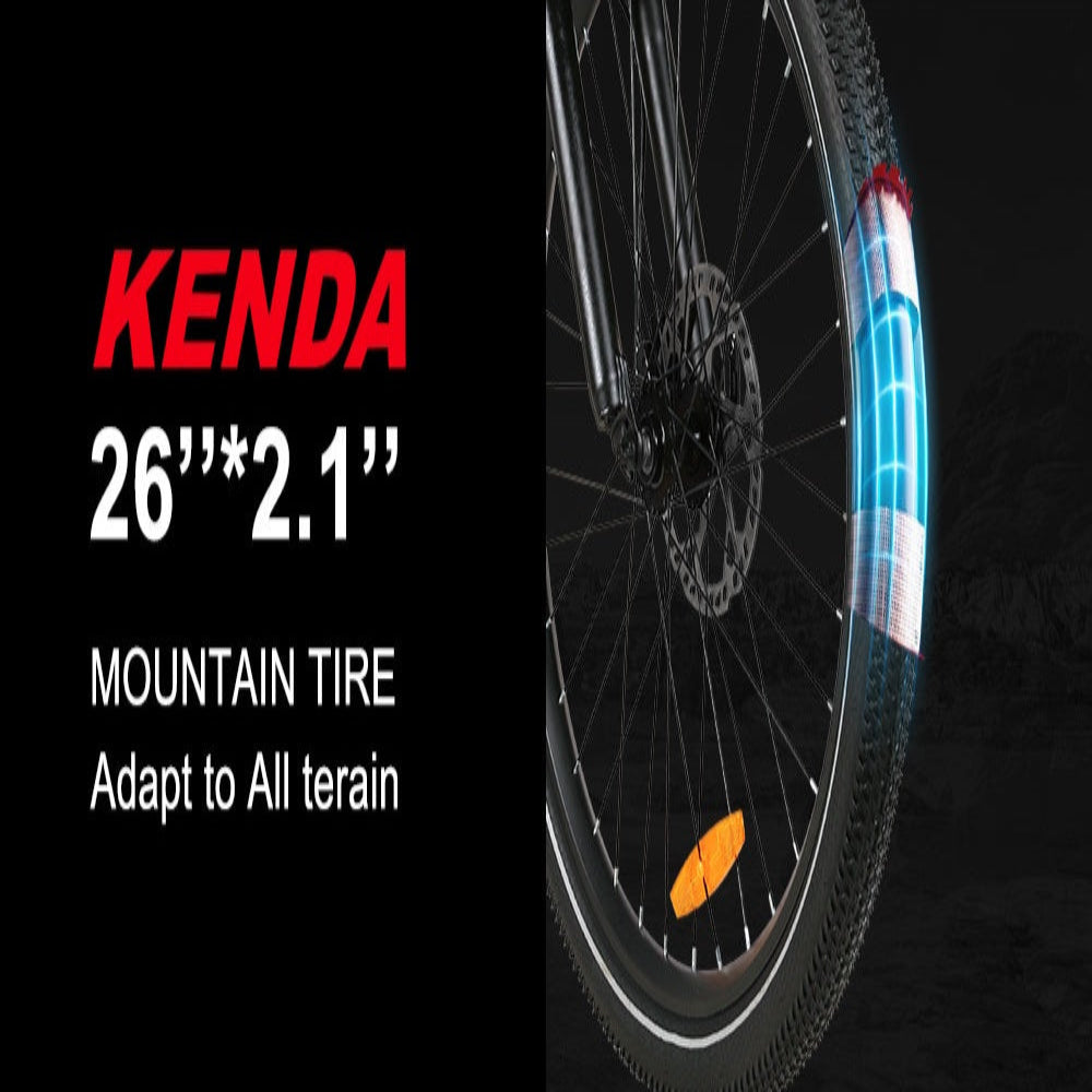 Bicycle tire with specifications on a black background