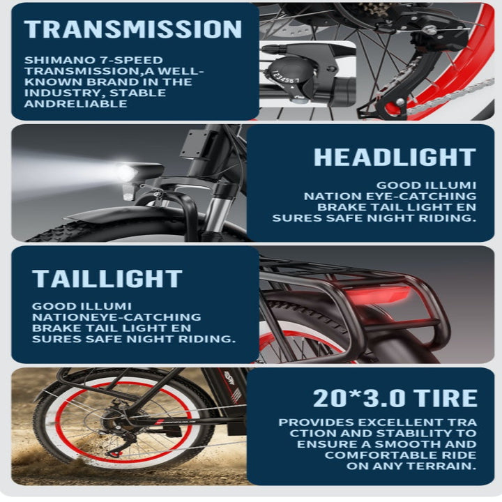 "DUO OT16-2 Folding Electric Bike in black with 20-inch iron frame and front & rear lights"