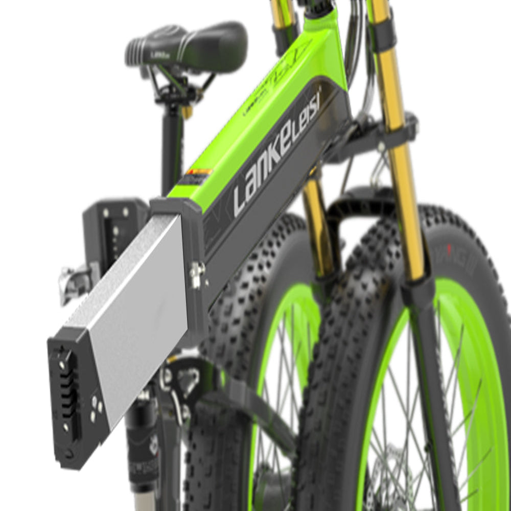 Green electric bike with 'Lankeleisi' branding on a white background