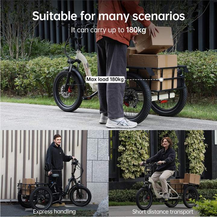 "DUO OT30 Electric Trike with 500W Motor and 3-wheel stability, ideal for urban commuting and cargo transportation."