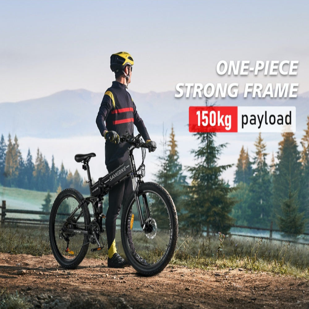 "Foldable SAM LO26-II YD Mountain E-Bike with 900W motor and 48V 14AH battery."