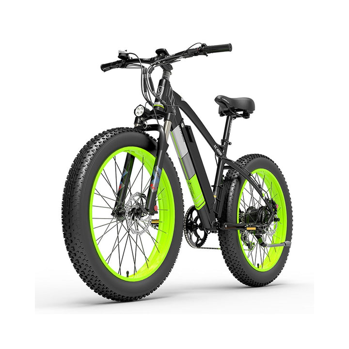 Electric bike with green wheels on a white background