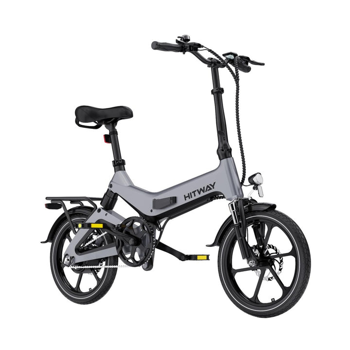 Gray folding electric bike with 'HITWAY' branding on a white background