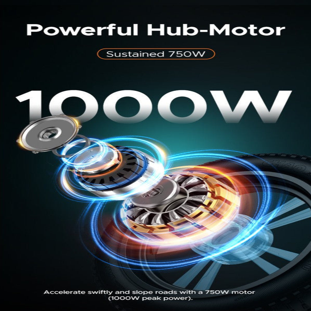 Advertisement for a powerful hub motor with 1000W peak power on a dark background.