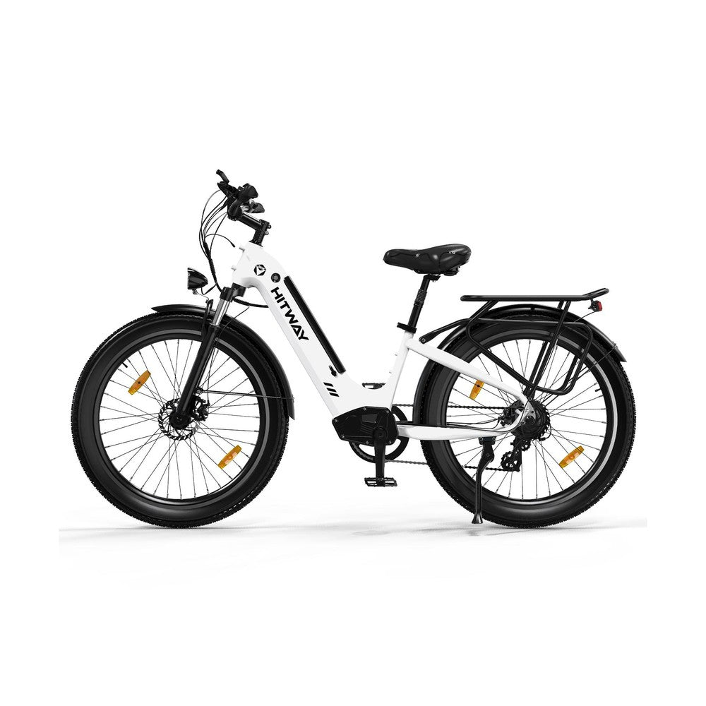 White electric bike with black details on a white background