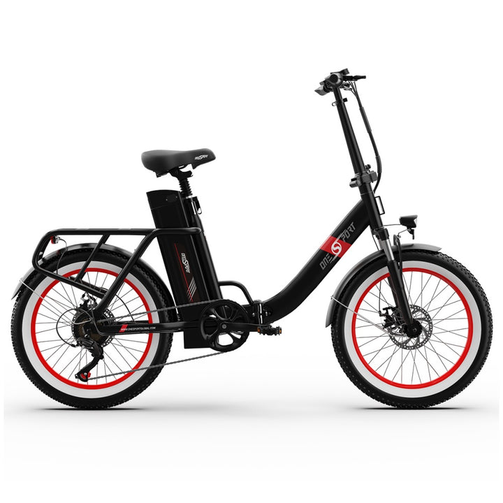 "DUO OT16-2 folding electric bike in black, featuring 20-inch frame, LCD display and front/rear lights."