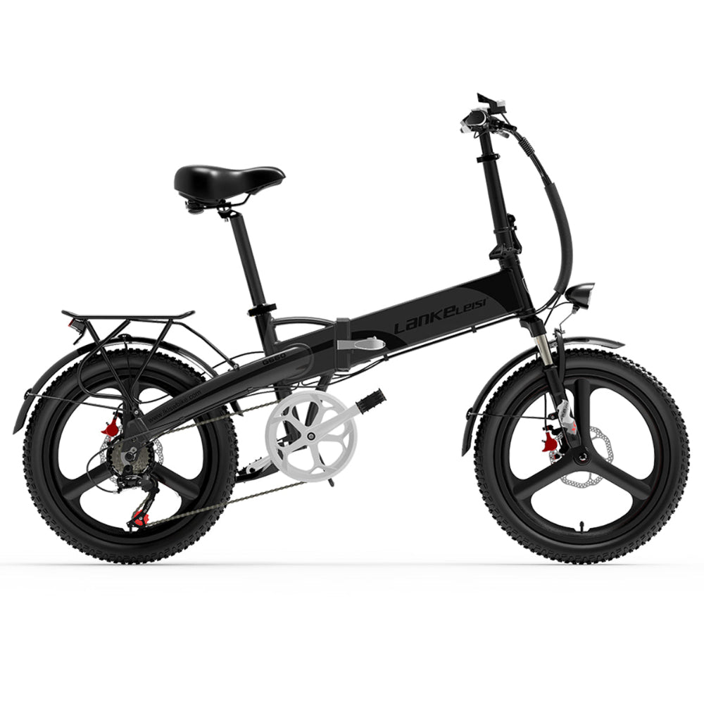 Black electric bike with 'Lankeleisi' branding on a white background