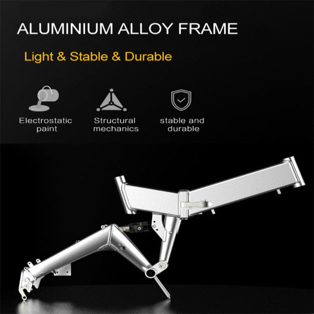 Aluminium alloy frame with features highlighted on a black background