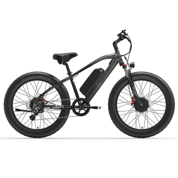 Zwarte elektrische fiets op witte achtergrond