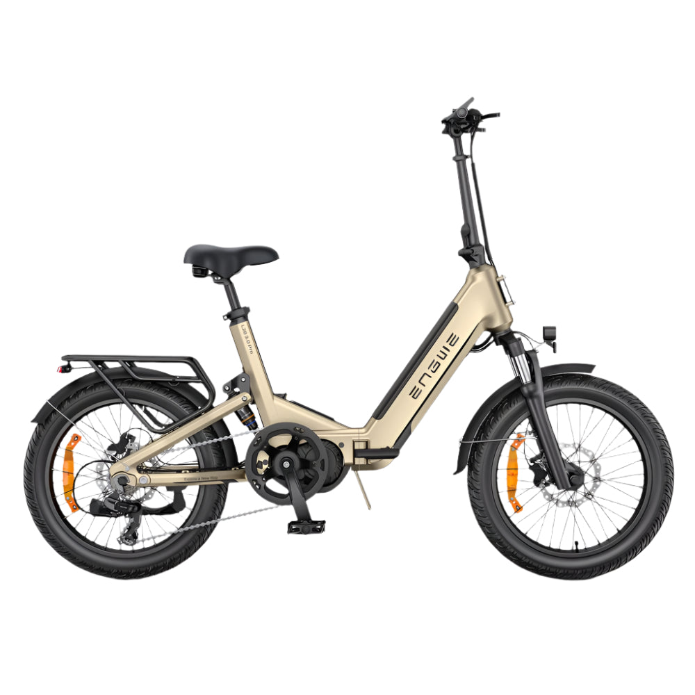 Beige electric bike with black seat on a white background