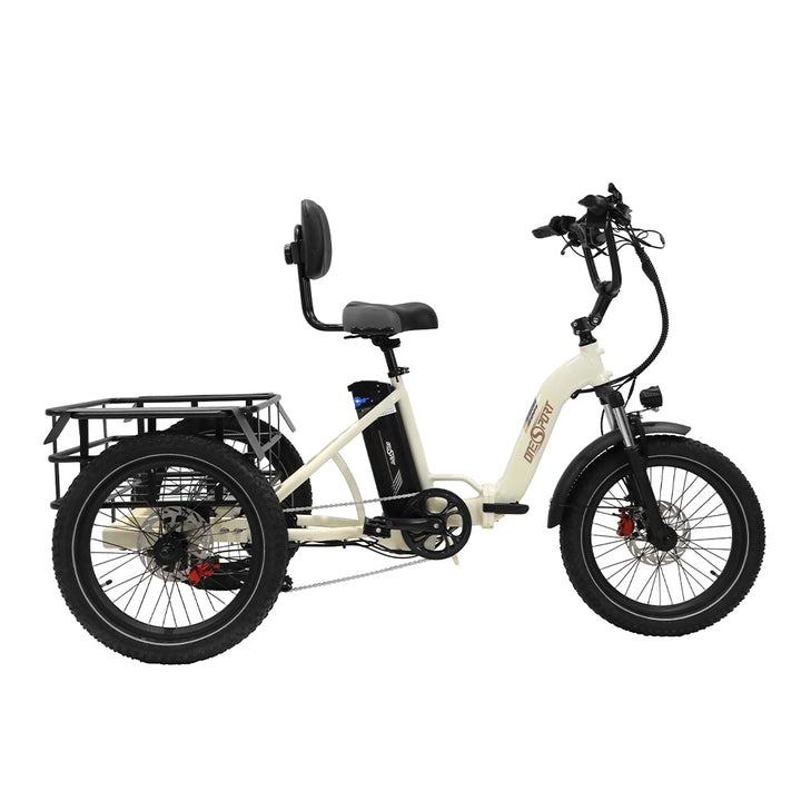 "DUO OT30 Electric Trike with 500W motor, 3-wheel stability, and foldable design for urban commuting and cargo transportation."