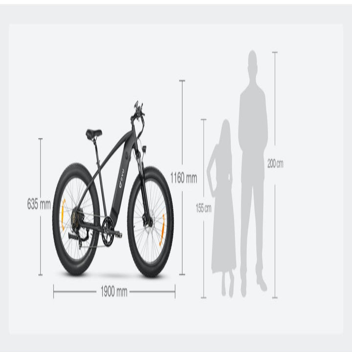"DYU KING 750 electric mountain bike with fat tires, LED display, and detachable battery"