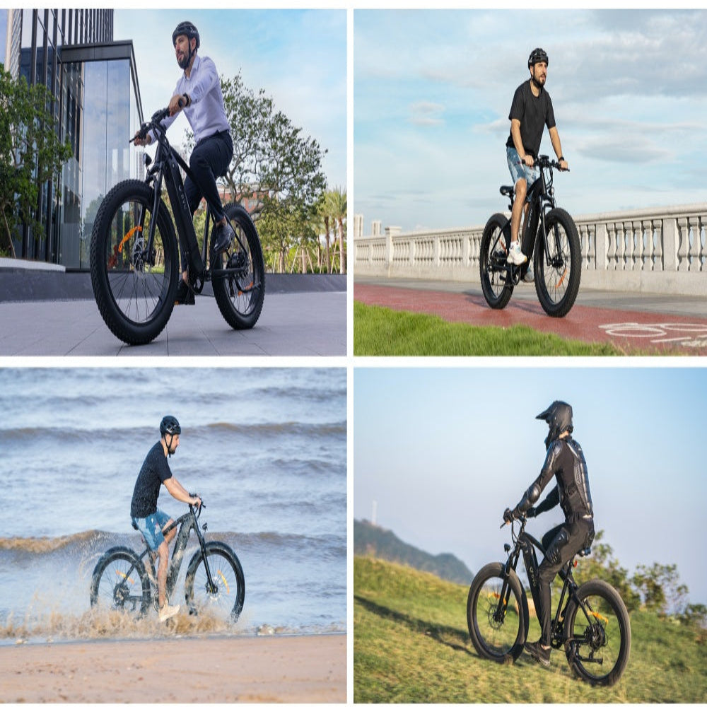 "DYU KING 750 Electric Mountain Bike with fat tires, LED display, and detachable battery"