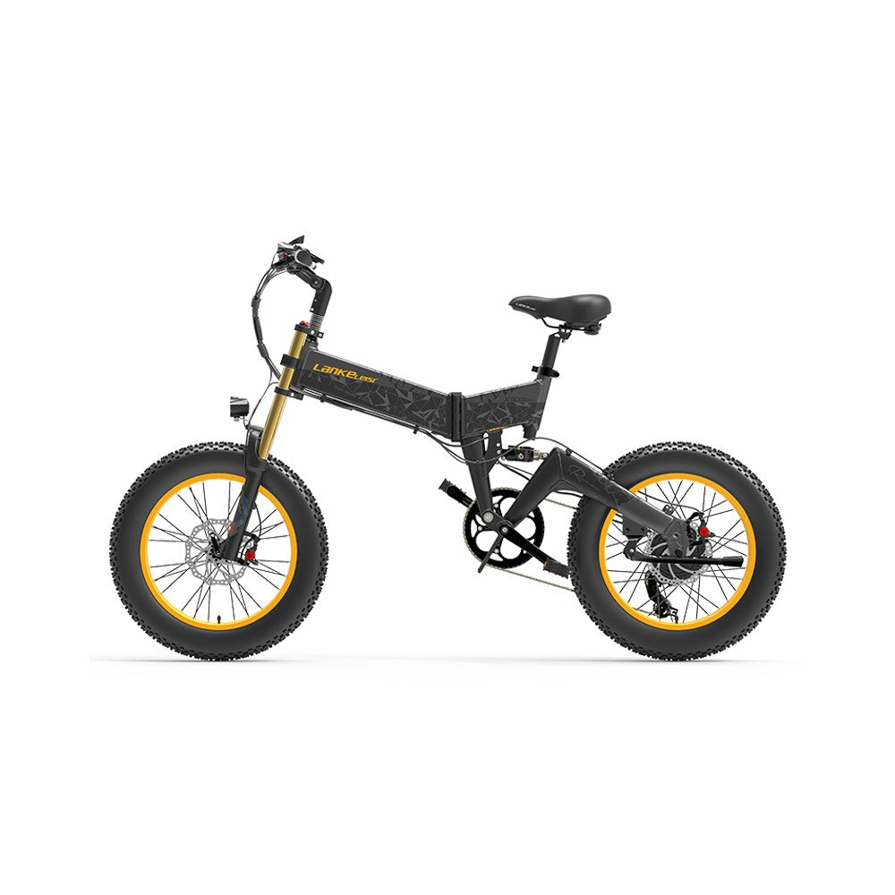 Elektrische fiets met grote wielen op een witte achtergrond