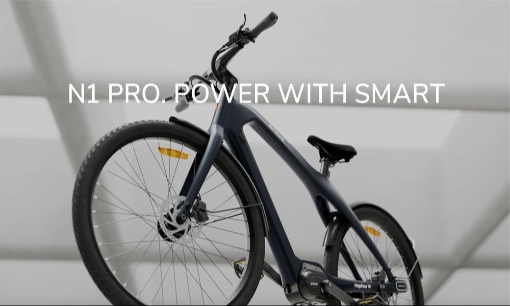 Black electric bike with text 'N1 PRO. POWER WITH SMART' on a white background