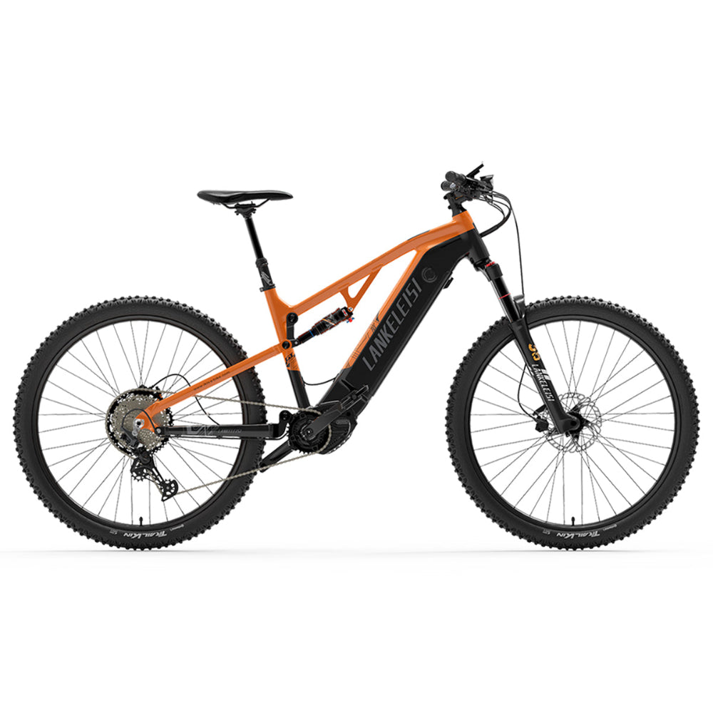 Orange and black mountain bike on a white background