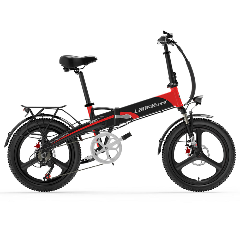 Red and black electric bike with 'Lankeleisi' branding on a white background
