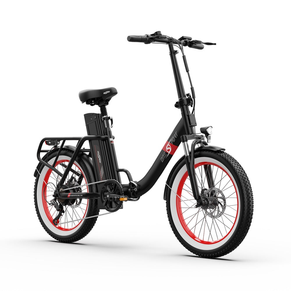 "DUO OT16-2 Folding Electric Bike in black color, with 20" iron frame, 3-speed LCD display, front and rear lights, and disc brakes"