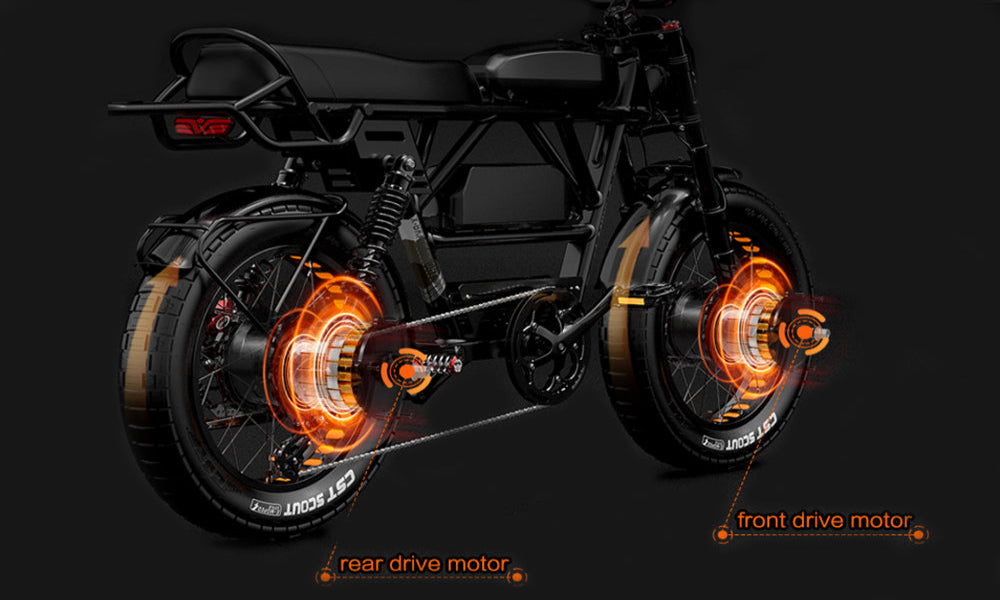Motorcycle with glowing wheels on a dark background