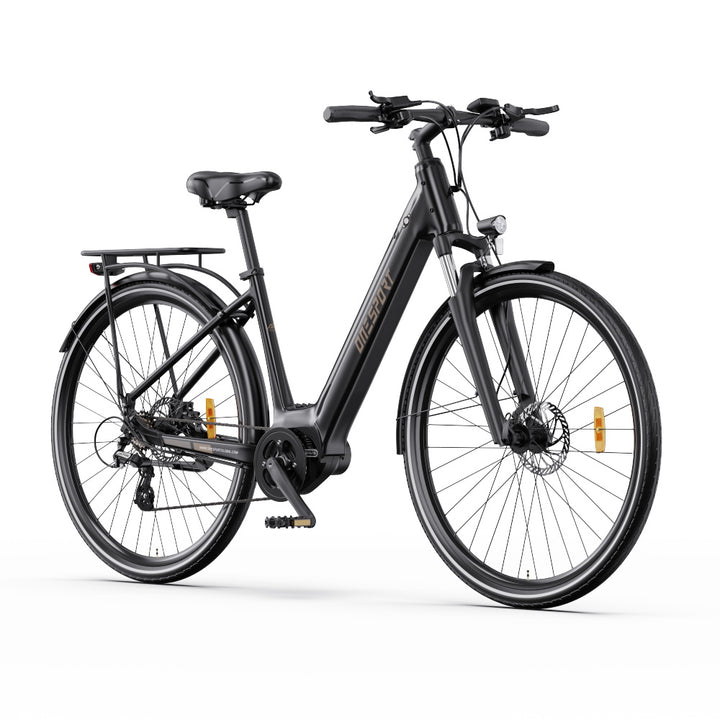 "DUO OT07 Electric Bike in Matte Black, high-performance urban & off-road E-bike with hydraulic disc brakes and 700C aluminum rim."