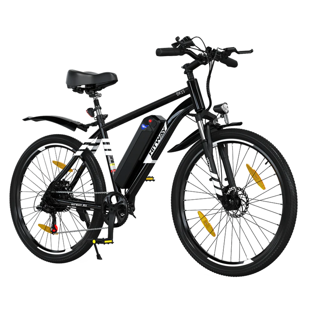Zwarte elektrische fiets op witte achtergrond