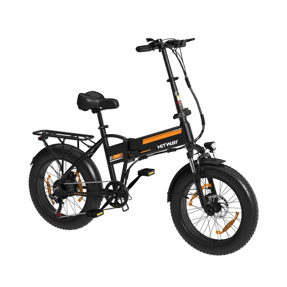 Black electric bike with orange accents on a white background