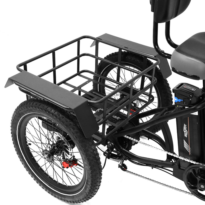 "DUO OT30 Electric Trike featuring 500W motor, 3-wheel stability, and foldable design for urban commuting or cargo transportation."