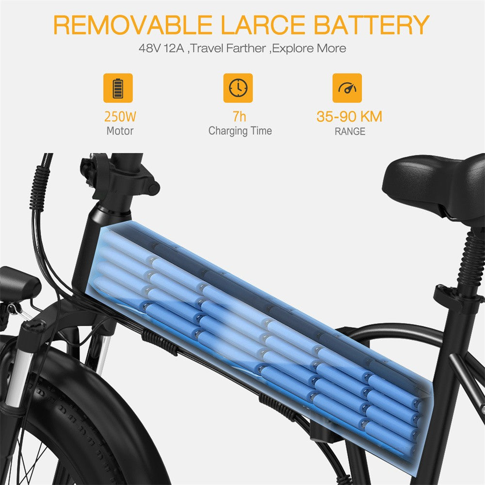 Electric bike with a removable large battery pack on a white background