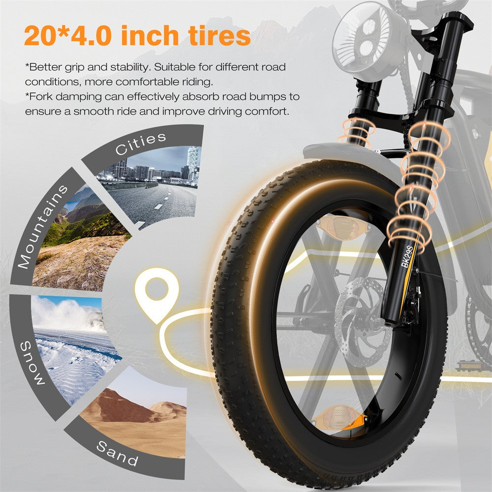 Close-up of a bicycle tire with text about tire size and features on a white background.
