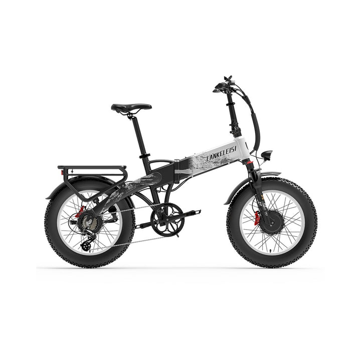 Folding electric bike with visible brand name on a white background