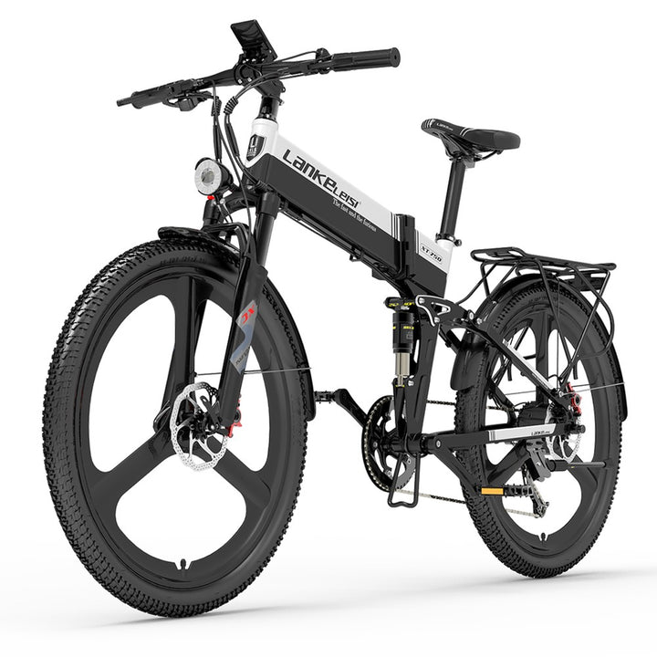 Black and white electric bike with 'Lankeleisi' branding on a white background