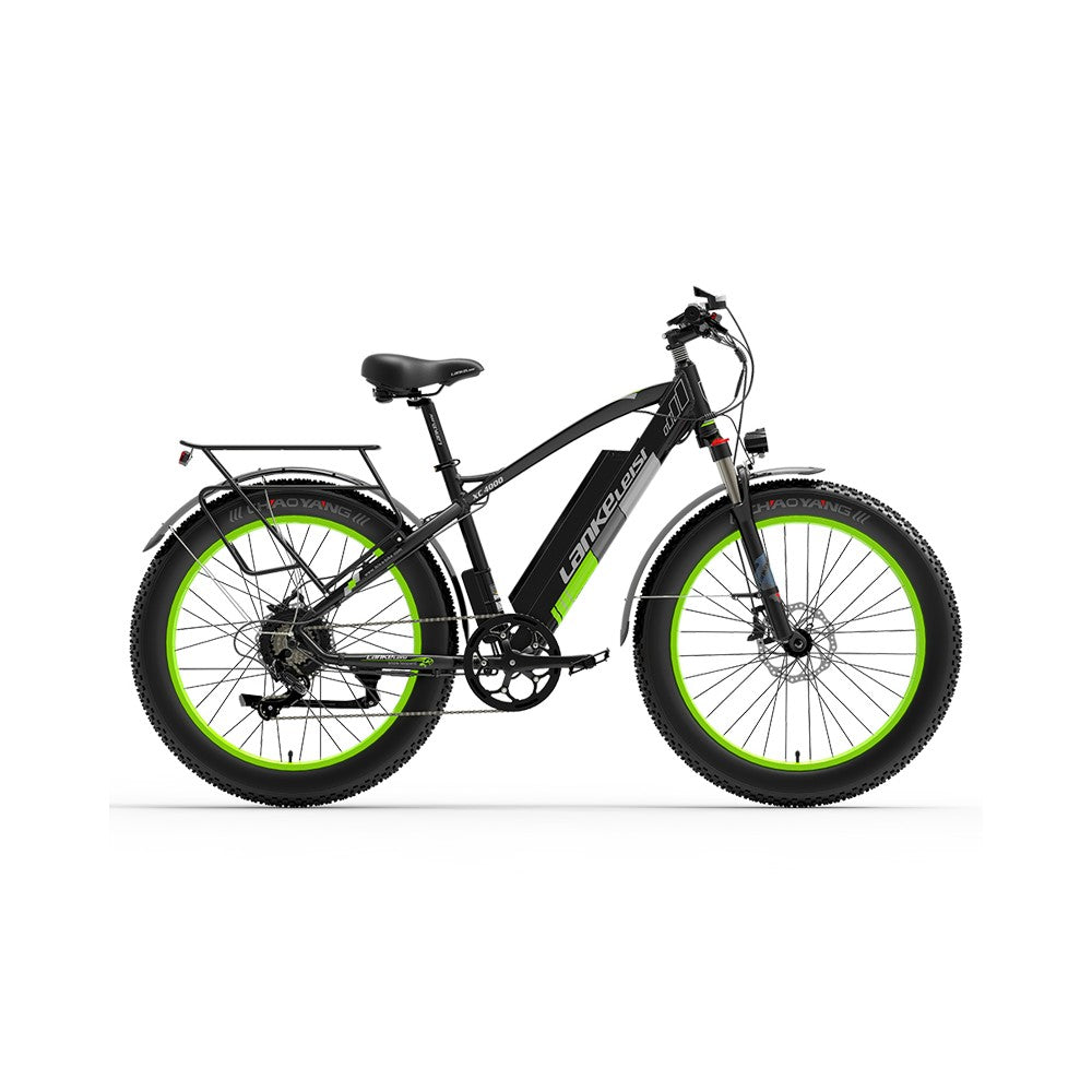 Electric bike with green wheels on a white background