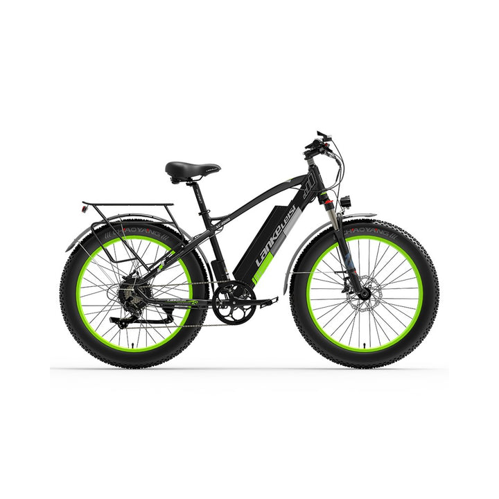 Electric bike with green wheels on a white background