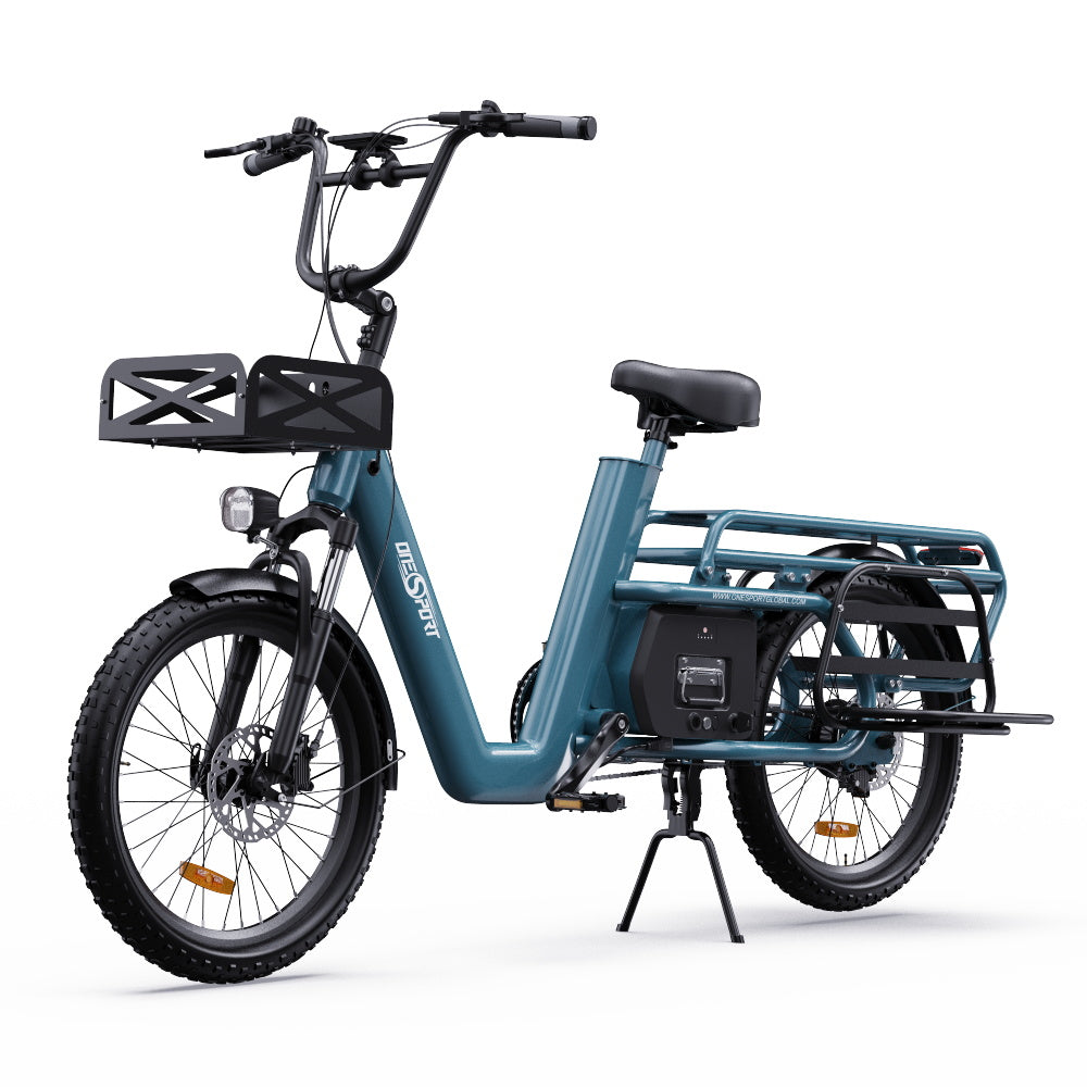 "Bright blue DUO OT01 electric bike with aluminum alloy body, power-assisted mode, and hydraulic disc brakes."