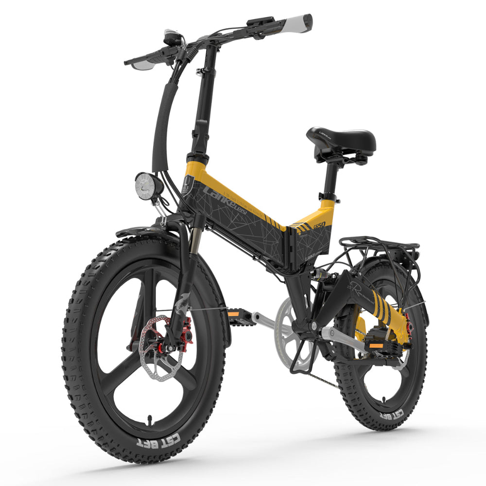 Black and yellow electric bike on a white background