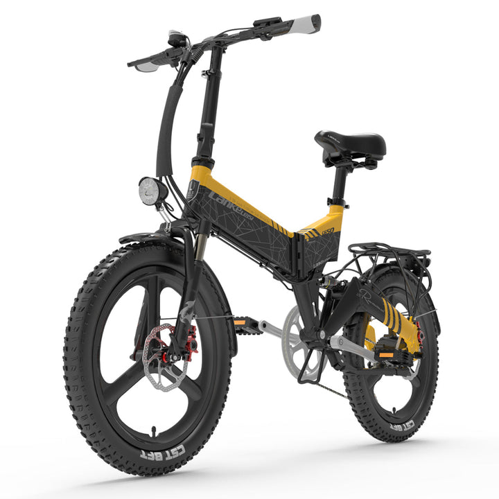 Black and yellow electric bike on a white background