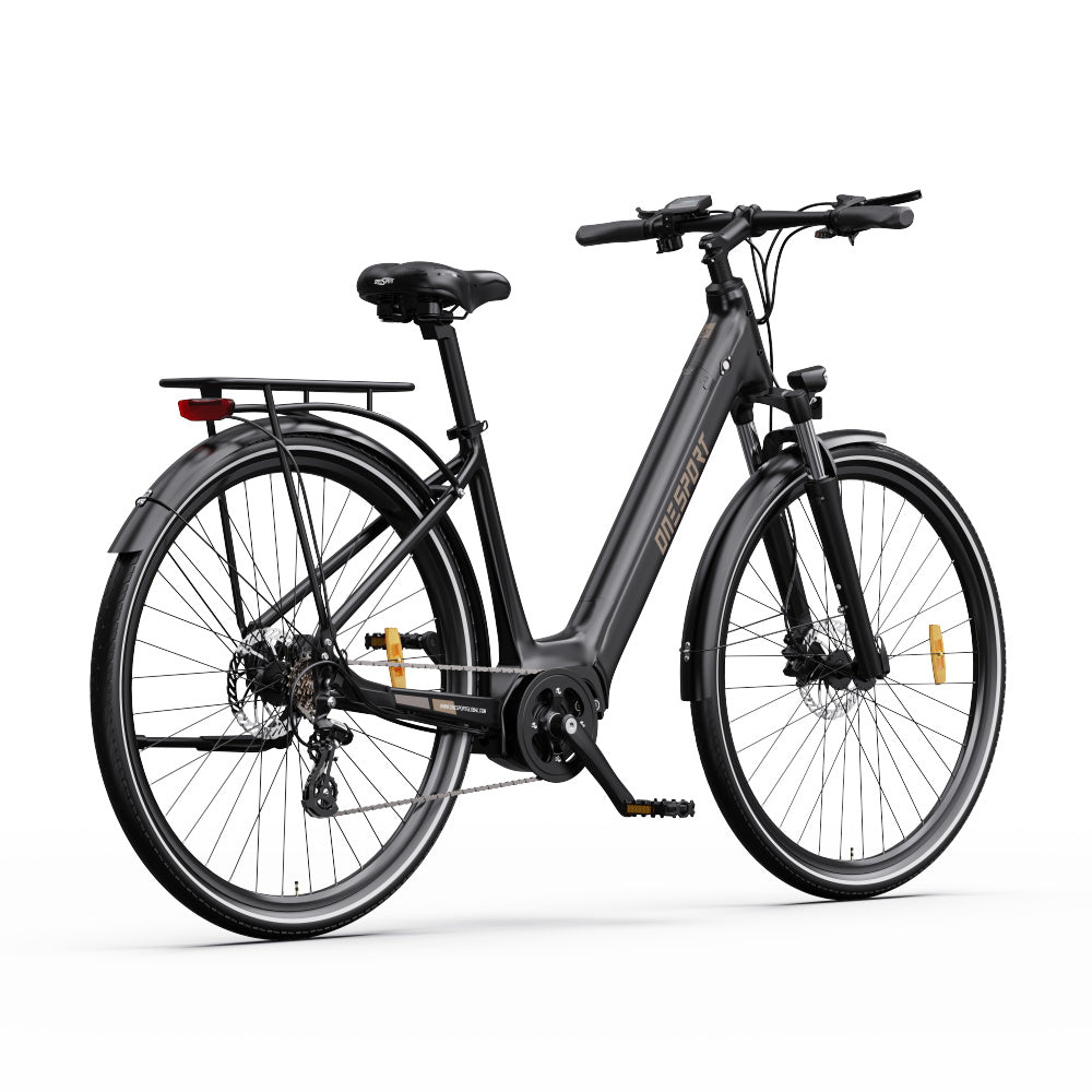 "Duo OT07 Electric Bike in Matte Black with durable aluminum body, hydraulic disc brakes, and 700C aluminum rim wheels for urban and off-road biking"