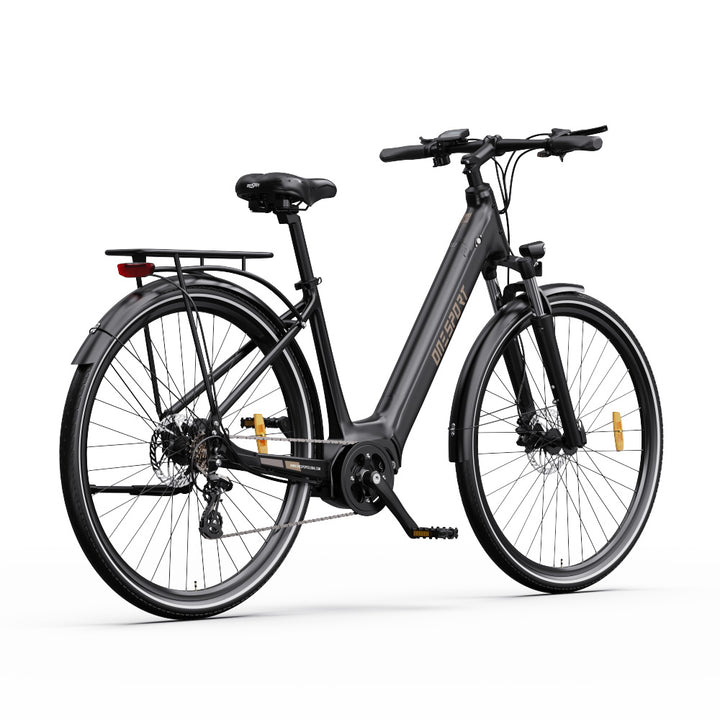 "Duo OT07 Electric Bike in Matte Black with durable aluminum body, hydraulic disc brakes, and 700C aluminum rim wheels for urban and off-road biking"