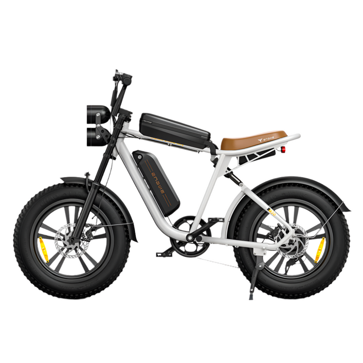 White electric bike with black tires on a white background