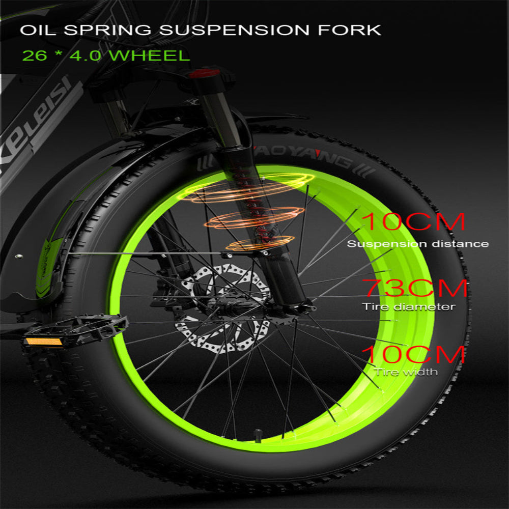 Bicycle wheel with oil spring suspension fork on a dark background