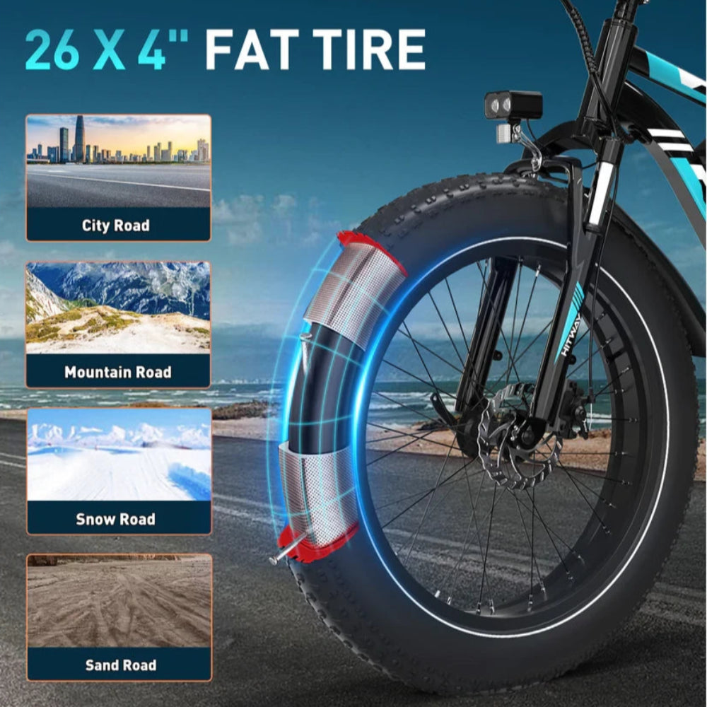 Bicycle with fat tire on a scenic road background