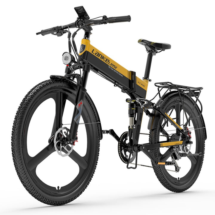 Black and yellow electric bike with 'Lankeleisi' branding on a white background