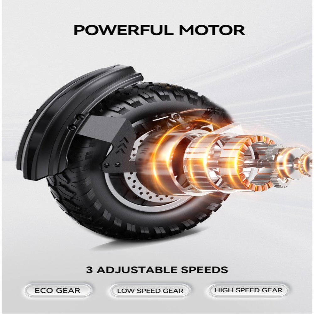 Motor with glowing internal components on a white background, featuring text about power and speed.