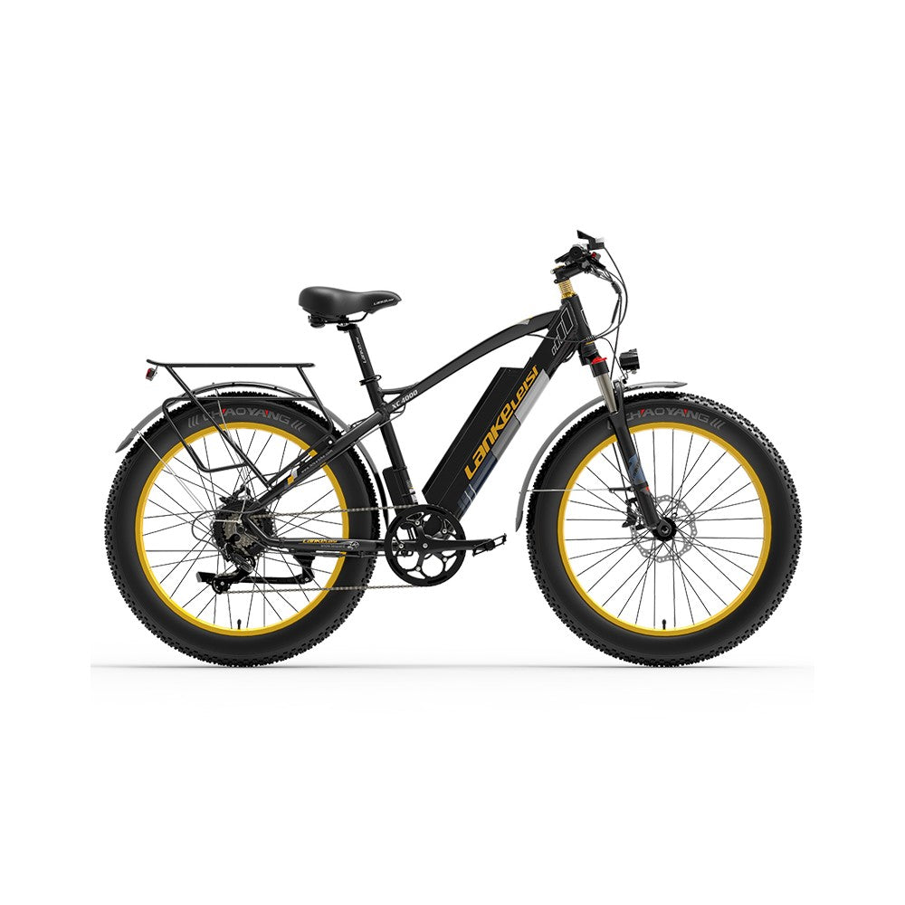 Electric bike with yellow rims on a white background
