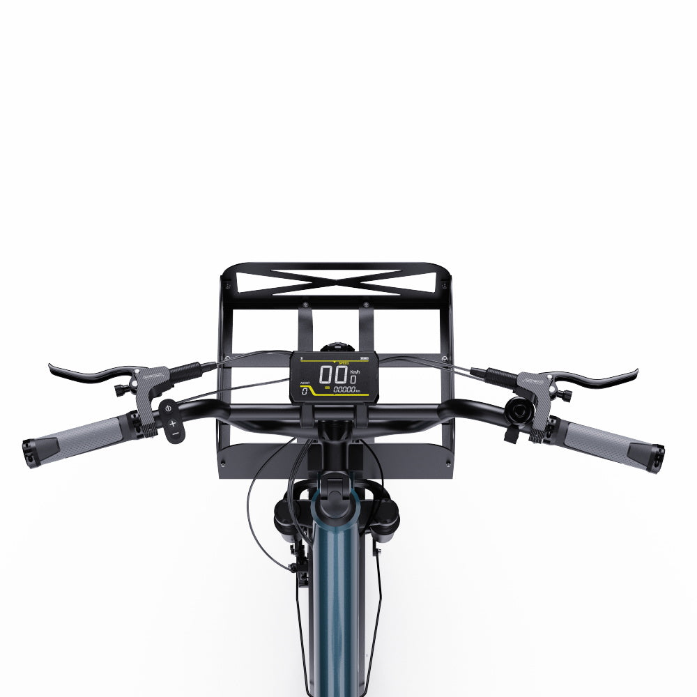"Bright blue DUO OT01 Electric Bike with aluminum alloy body, front lighting, and wire spoke wheel"