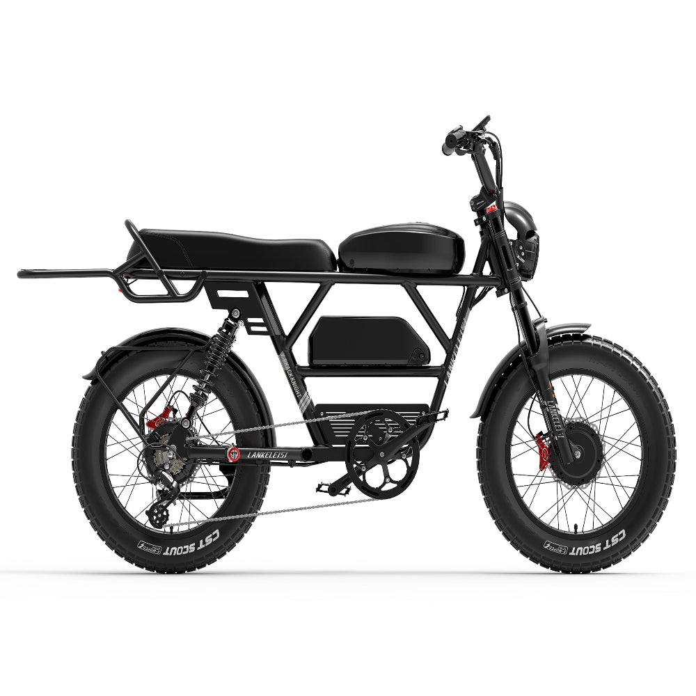 Black electric bike with fat tires on a white background